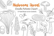 Mushroom Harvest Autumn Doodle Set, a Seasonal Illustration by Contes_de_fée (Thumbnail 1 of 9)
