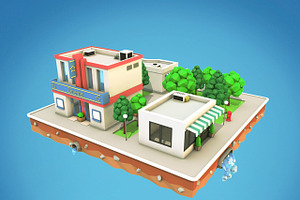 Cartoon City Block Low Poly 3D Model