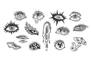 Groovy deformed human eyes sketch, a Decorative Illustration by Ksania