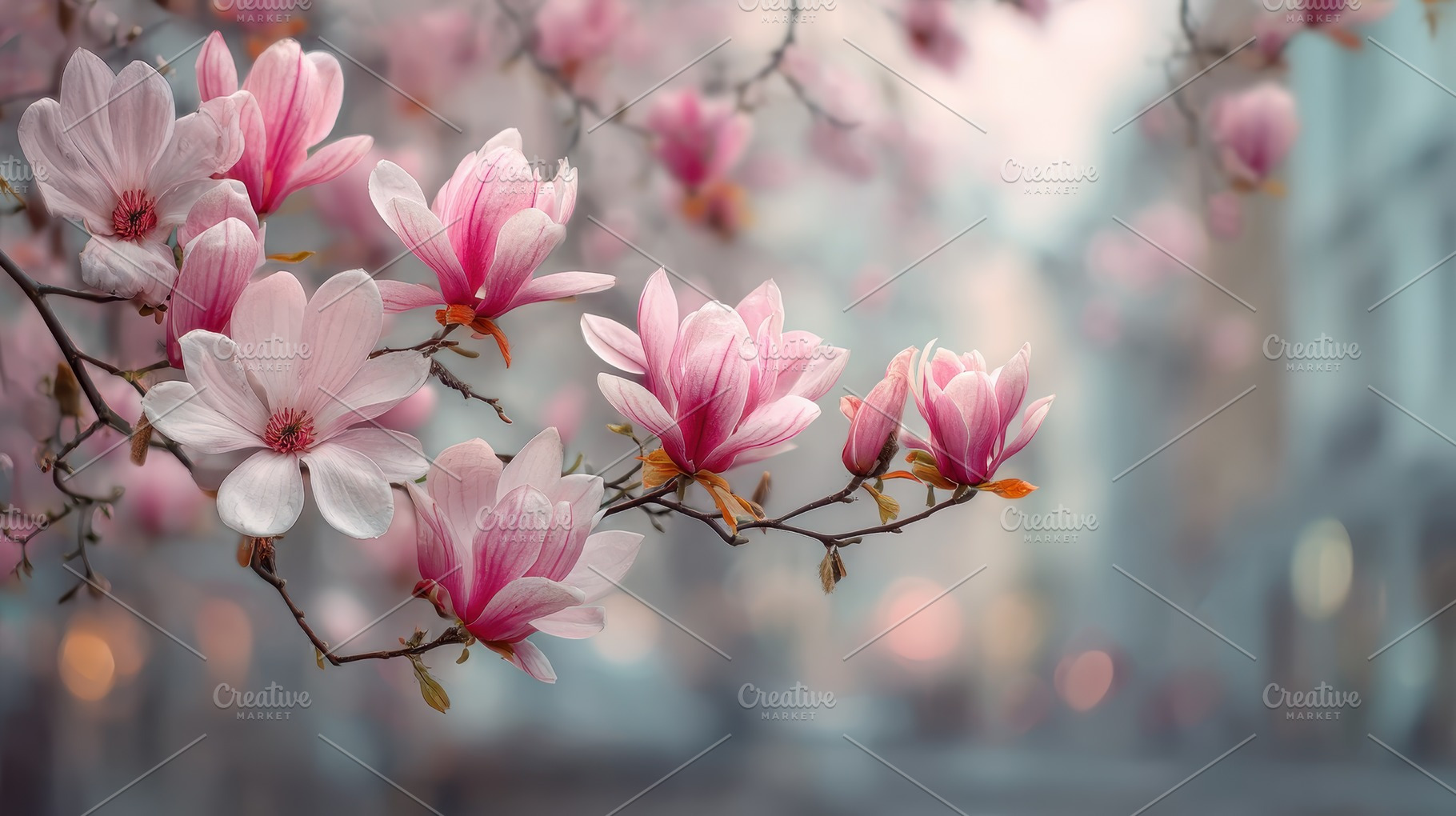 Pink Magnolia Blossoms Spring Beauty, a Photo by Pixeness Studio