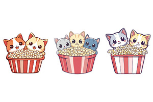 Kittens sitting in popcorn basket, an Animal Illustration by Valerie Bodnar