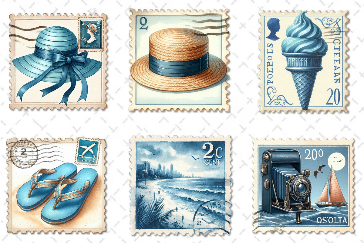 Blue Summer 1920 Postage Stamp png, an Illustration by Dream Creation (Photo 4 of 6)