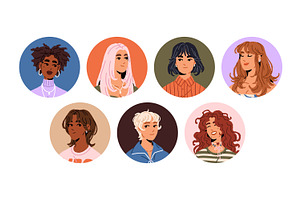 Diverse young women avatars set, a Person Illustration by PaperTrident
