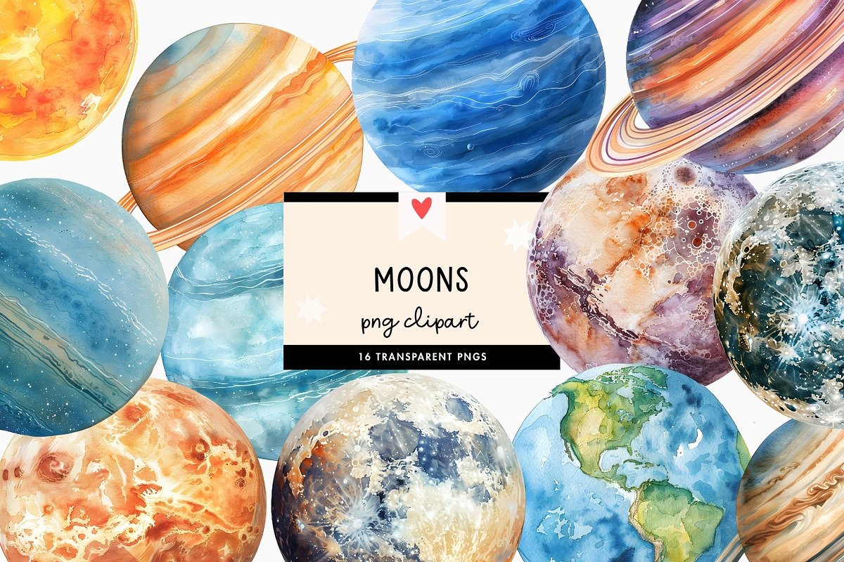 Watercolor Planet Solar System PNG, a Decorative Illustration by illuztrate (Photo 1 of 7)