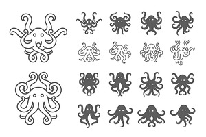 Octopus symbol illustration set