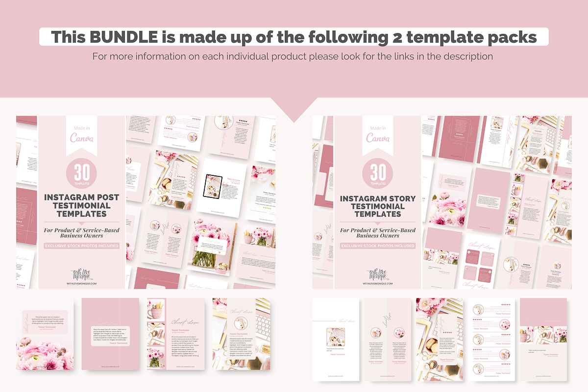 60 Instagram Post + Story Canva Temp, a Social Media Template by With Love Monique (Photo 2 of 9)
