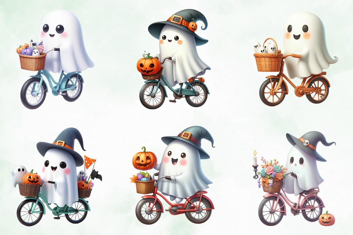 Halloween Cute Retro Ghost Clipart, an Illustration by Creative Art (Photo 2 of 4)