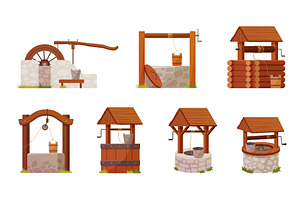 Water wells wooden stone rural deep, an Animal Illustration by Lemberg Vector