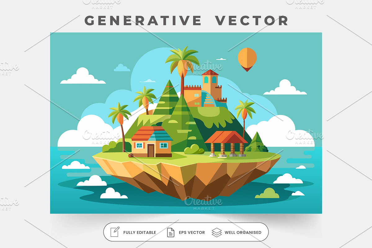 A vibrant island features tropical t, a Graphic by SouravDesign