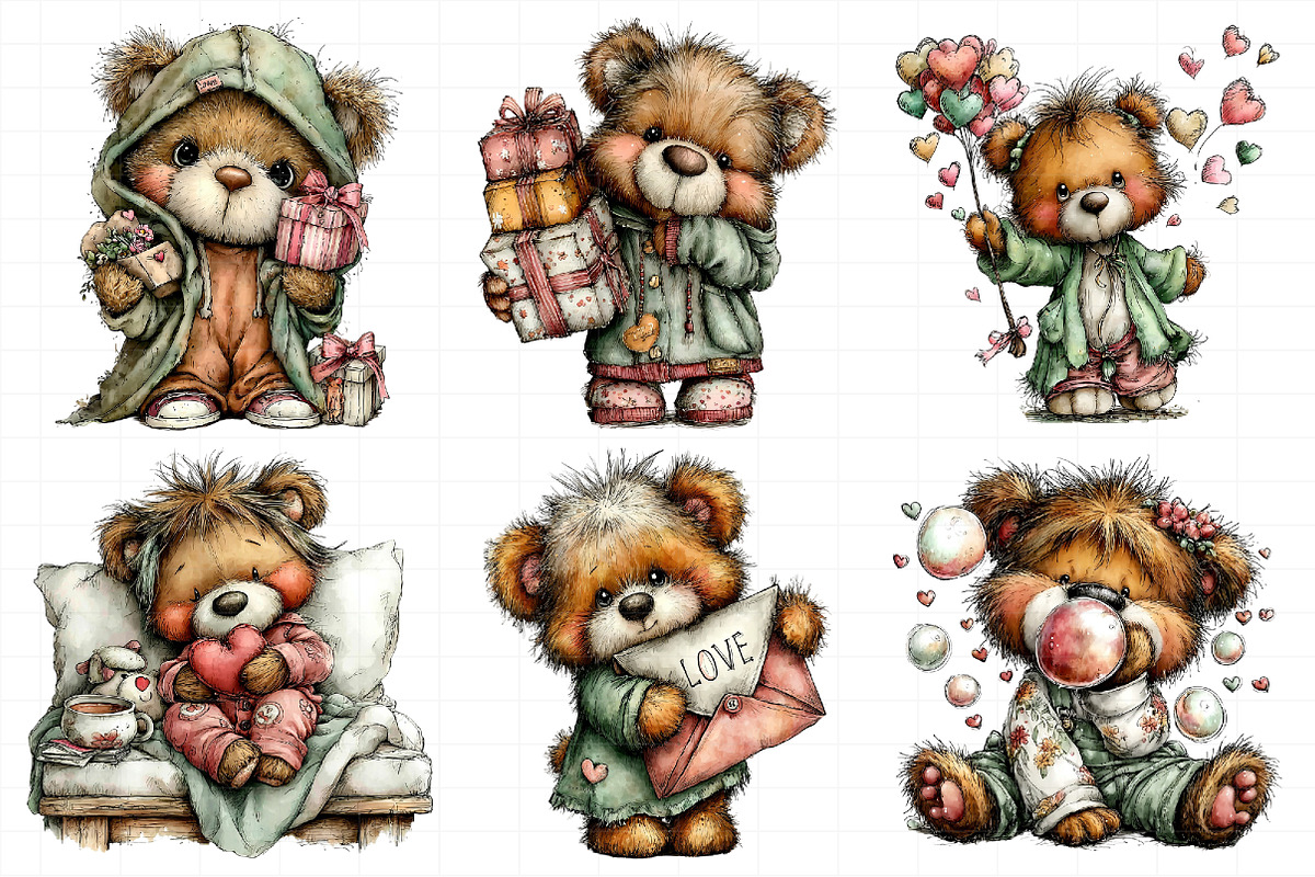 Valentine Teddy Bear Clipart Bundle, an Illustration by Daily.Designs (Photo 6 of 8)