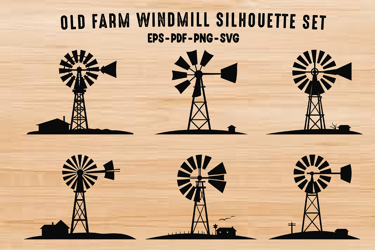 Old Farm Windmill Silhouette SVG Set, a Work Illustration by Gfx Expert Team (Photo 1 of 3)