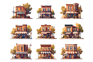 Set of buildings with cafes inside, an Object Illustration by LadadikArt