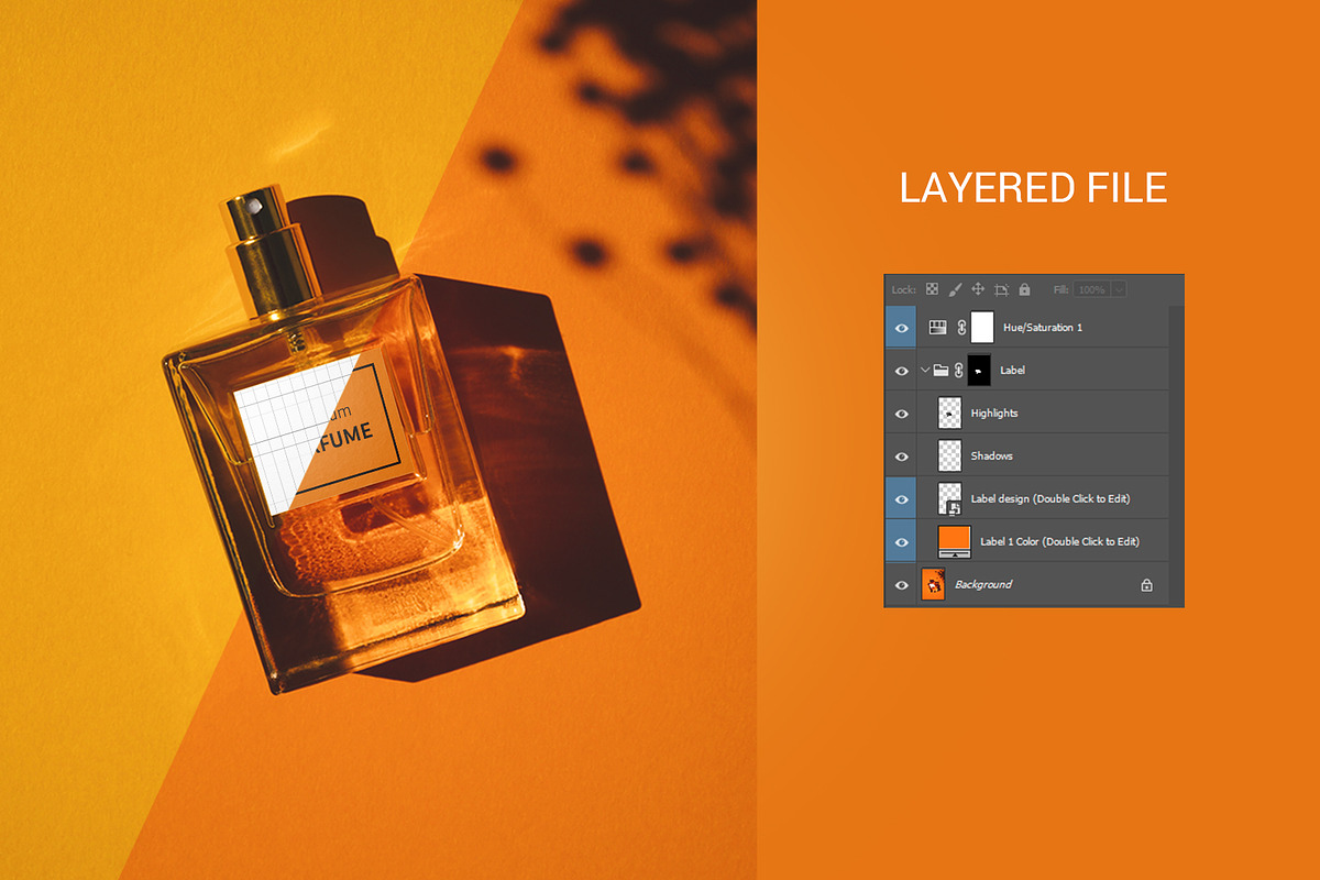 Perfume bottle mockup Orange mood, an Advertising Mockup by ShooShooShop (Photo 2 of 3)