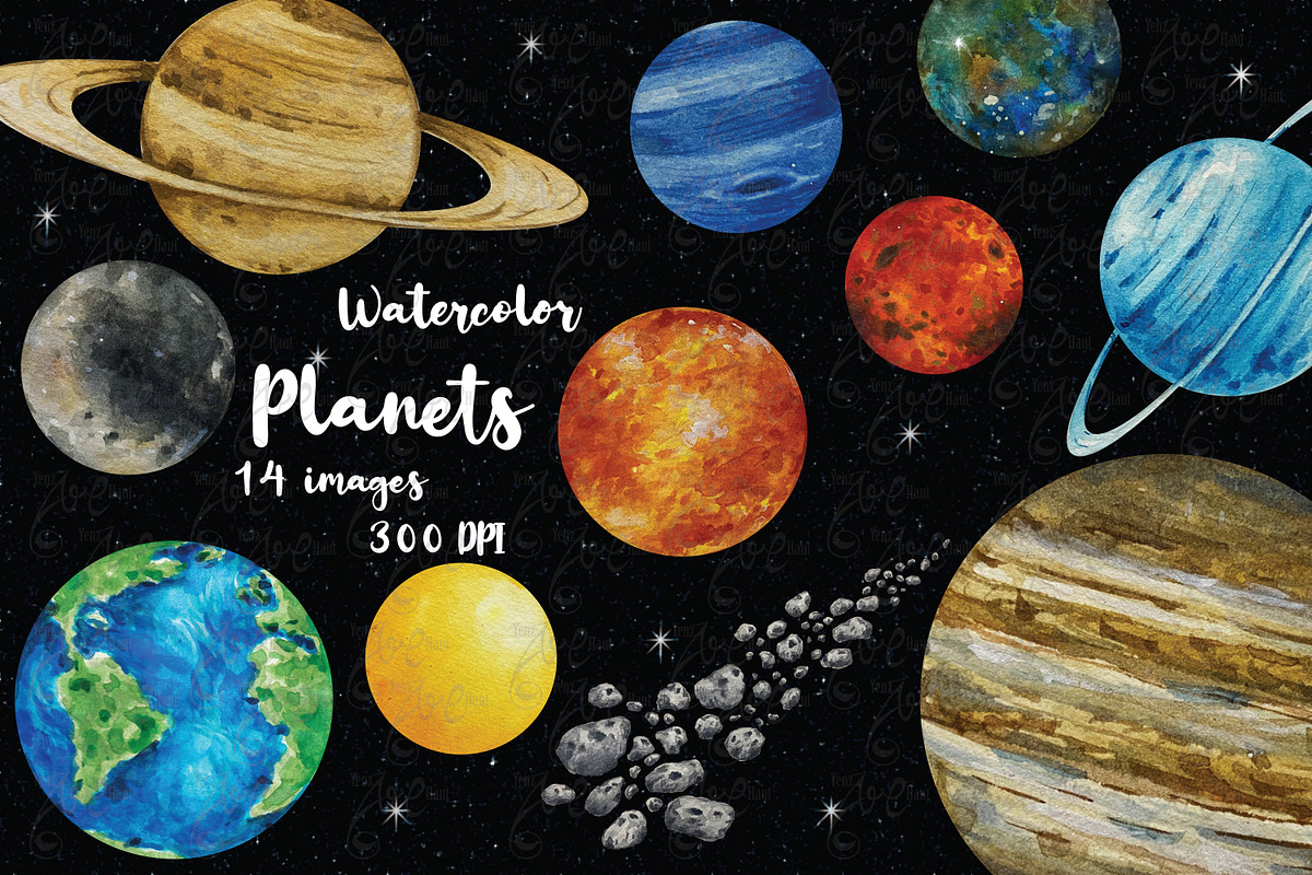 Watercolor Planet Solar System Set, an Education Illustration by YenzArtHaut (Photo 1 of 3)