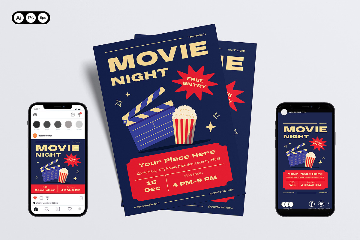 Movie Night Flyer Set, a Flyer Template by Siska Arista (Photo 1 of 2)