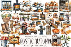 Watercolor Rustic Autumn Clipart, an Illustration by OK Design