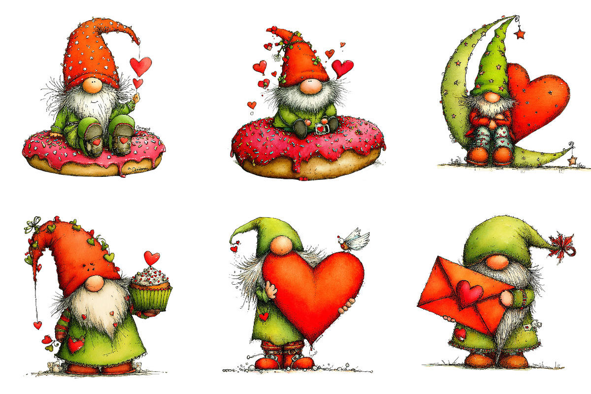 Whimsical Valentine's Gnomes Clipart, an Illustration by Dream Creation (Photo 3 of 7)