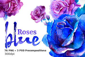 Blue Roses Watercolor Set