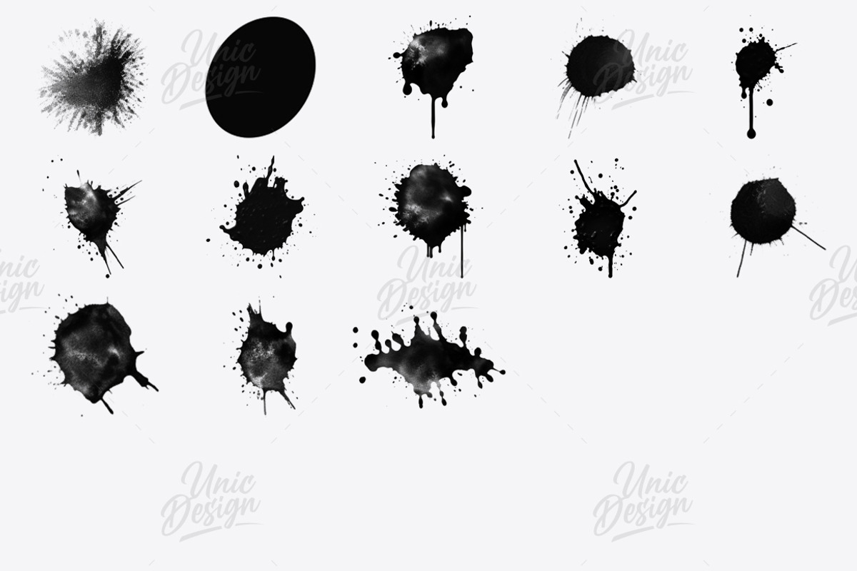 53 Ink Blot Photoshop Brushes, a Brush Add-On by UnicDesign (Photo 4 of 4)