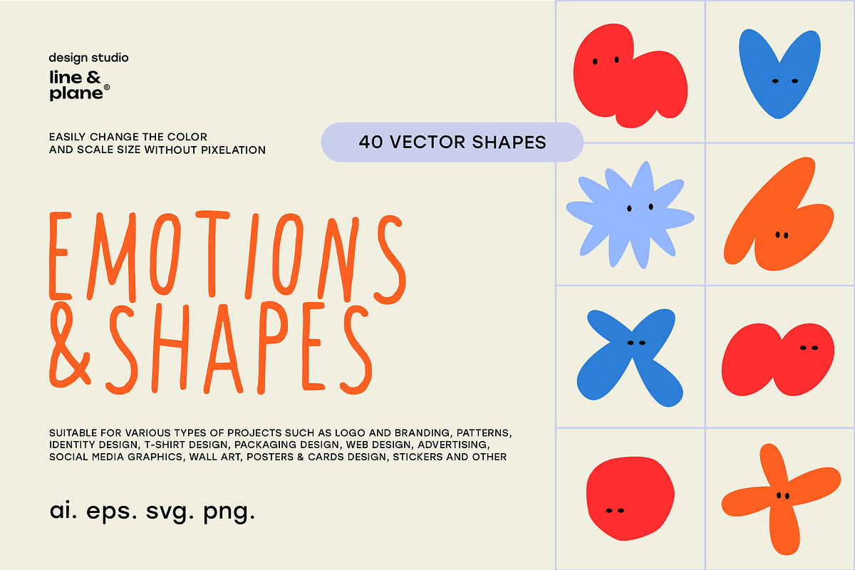 Emotions & Shapes 40 Vector Elements, an Object Graphic by line & plane (Photo 1 of 9)