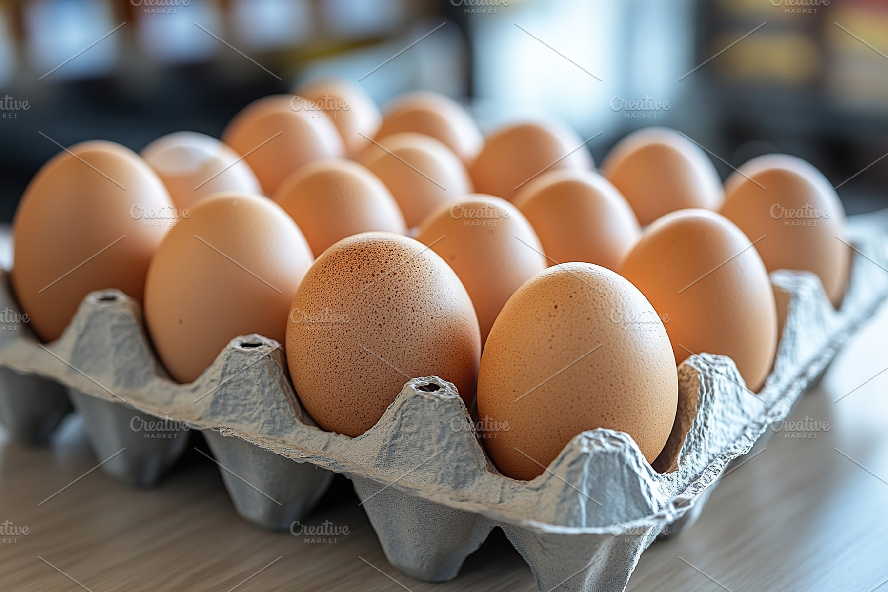 Fresh brown eggs in carton box, a Food & Drink Photo by AlyaAnd