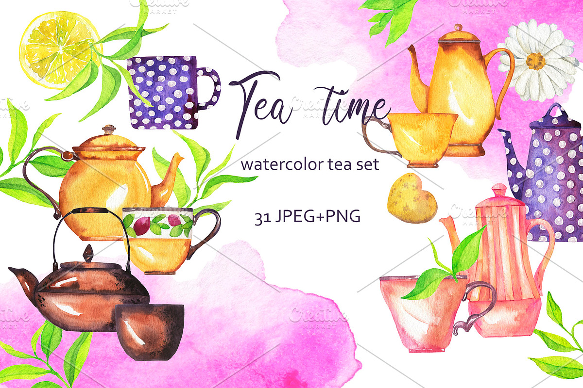 Tea time watercolor set, a Food Illustration by Watercolor & sketches (Photo 1 of 4)