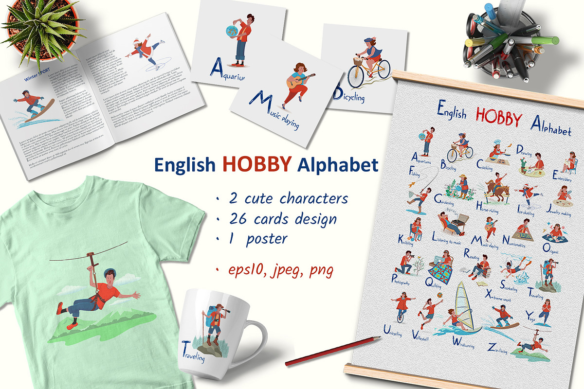 English HOBBY Alphabet, a Person Illustration by Natali_Zhy (Photo 1 of 5)
