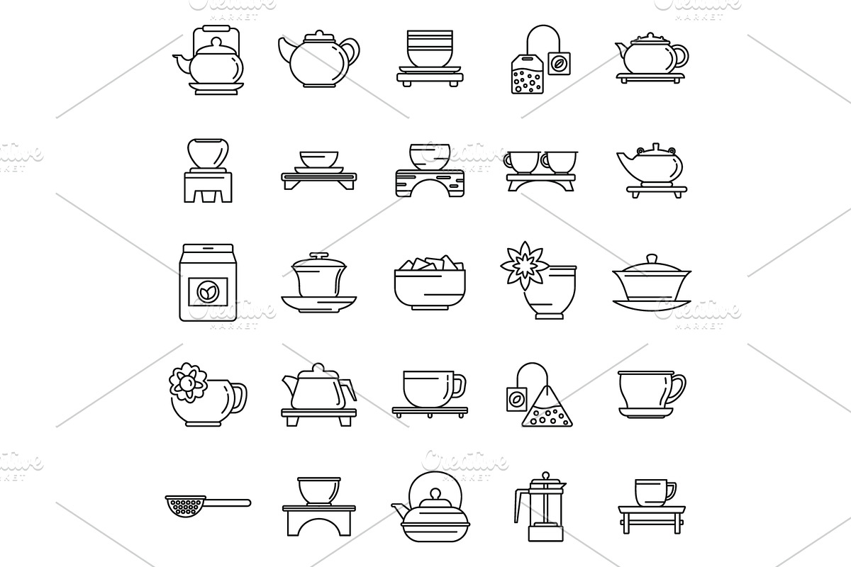 Culture tea ceremony icons set, a Food Illustration by Ylivdesign