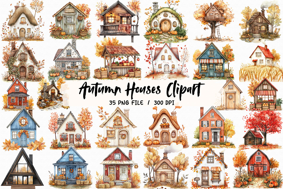 Autumn Houses Clipart, an Illustration by Libby Wishes (Photo 1 of 7)