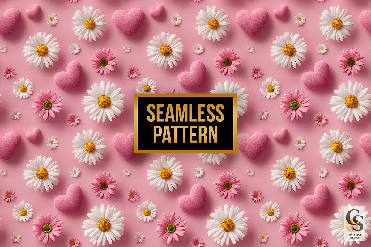 Pink Hearts & Daisy Digital Papers, a Pattern Graphic by Creative Store (Photo 4 of 5)