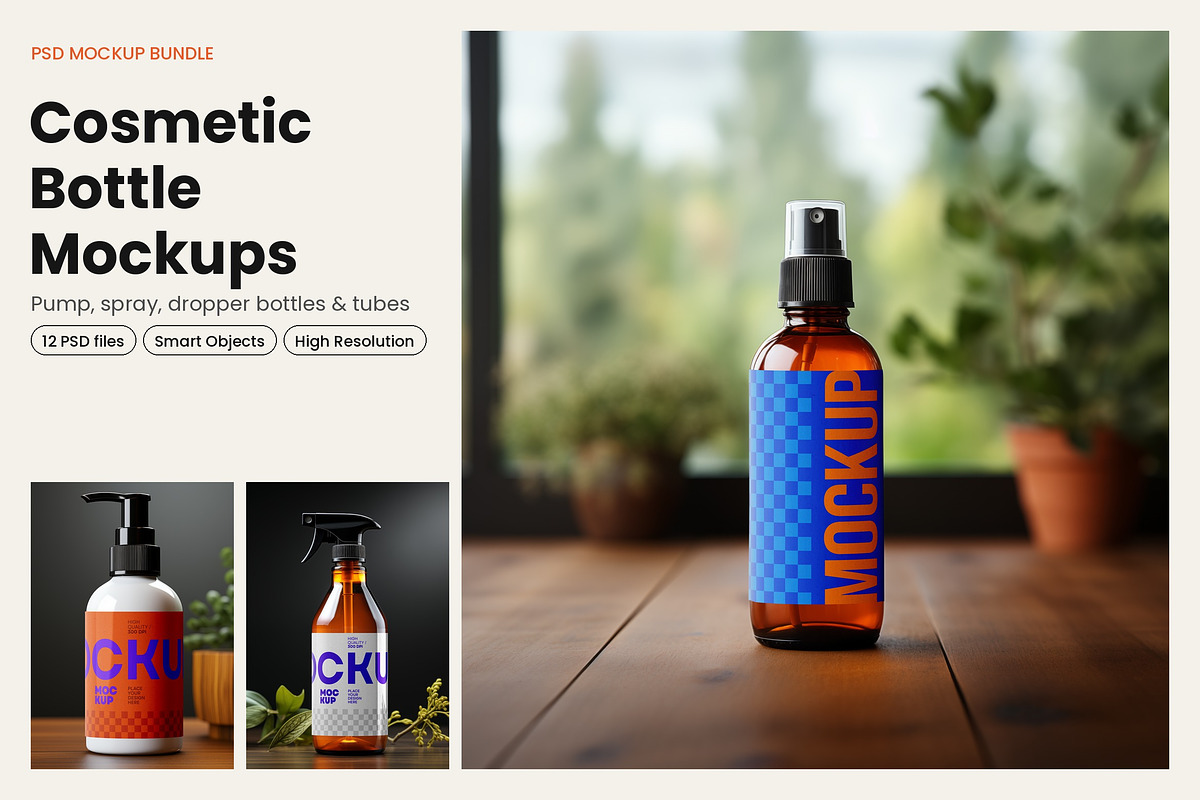 Cosmetic Bottle Mockup Bundle, a Packaging Mockup by dpi (Photo 1 of 14)