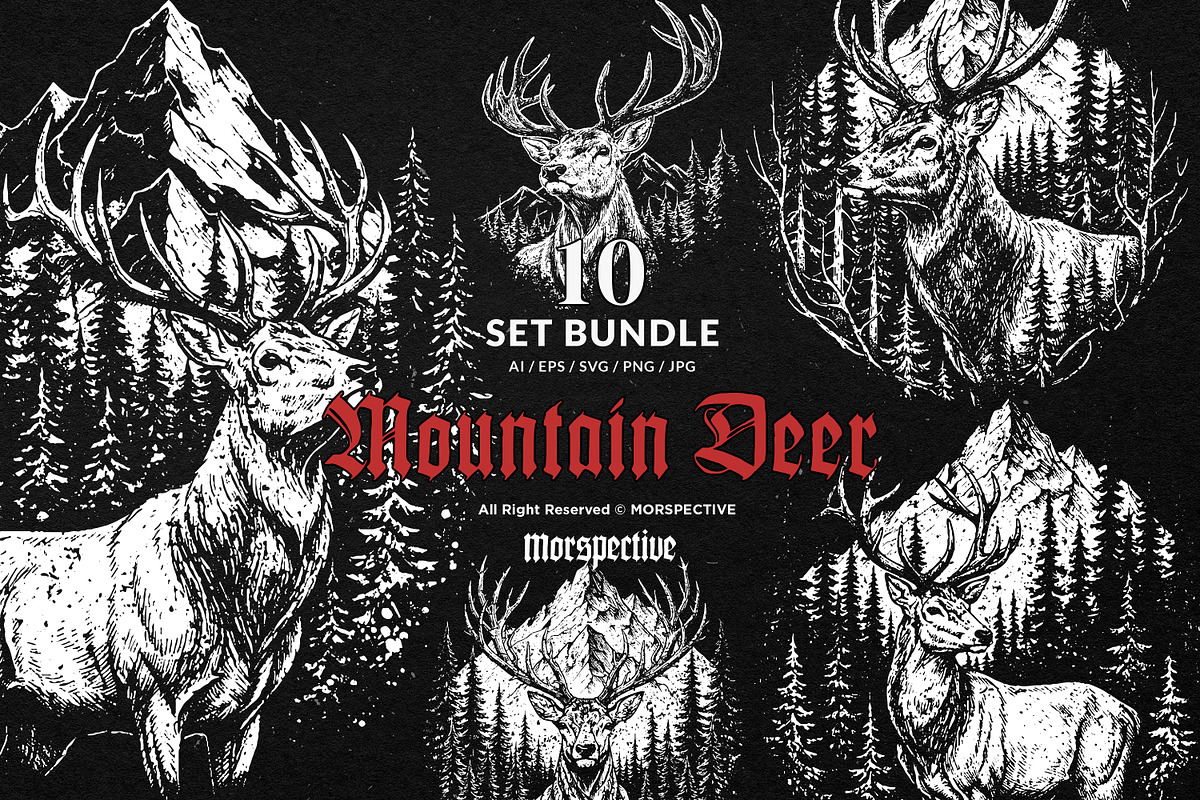 10 Bundle Dark Art Mountain Deer, an Illustration by Morspective (Photo 1 of 7)