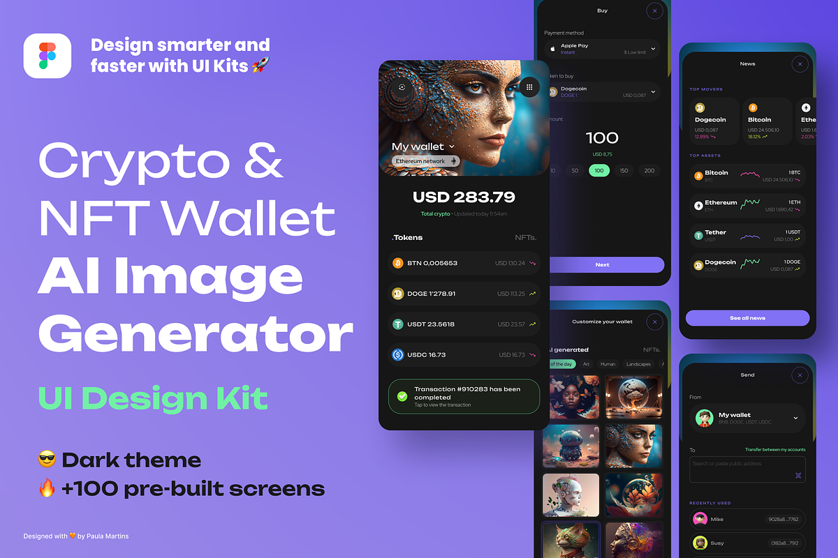 Crypto Wallet + AI Image Generator, an UI Kit Template by Paula M UI Store (Photo 1 of 6)