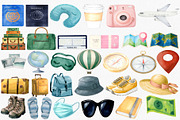 Watercolor Travel Clipart Set, an Illustration by CropUp Creative (Thumbnail 2 of 4)