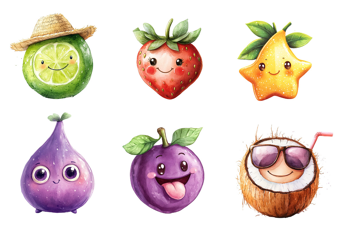 Cute Fruit Clipart,Kawaii Fruits, an Illustration by CreationArt (Photo 5 of 5)