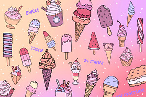 24 Procreate Ice Cream Stamp Brushes