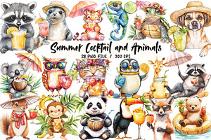 Summer Cocktail and Animals Clipart, an Illustration by Libby Wishes