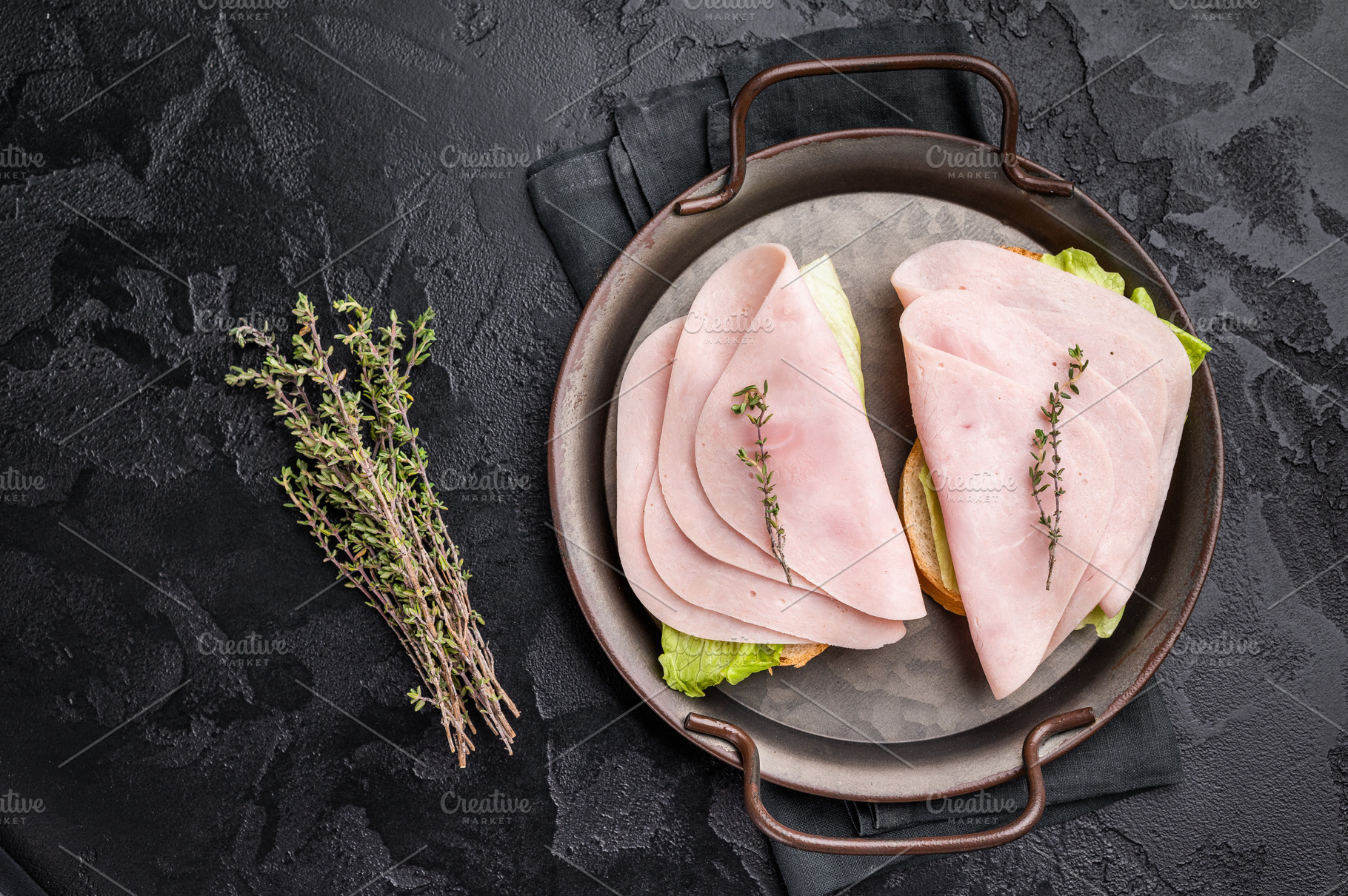 Delicious ham sandwich stacked high with fresh veggies, perfect, a Food & Drink Photo by composter-box@mail.ru