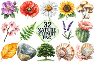 Watercolor Nature Clipart, an Illustration by Pixels.Craft