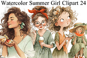 Watercolor Summer Girl Clipart, an Illustration by DreamArtGraphic (Thumbnail 1 of 8)