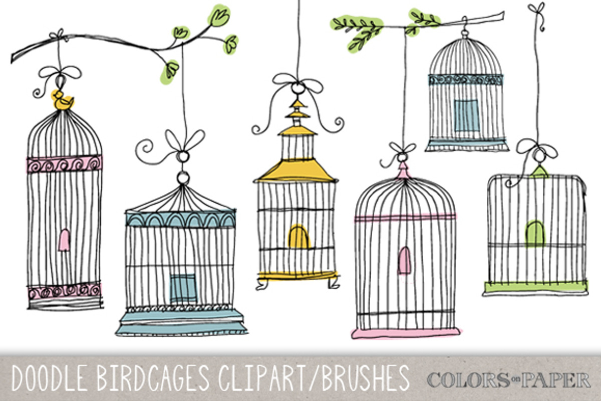 Doodle Birdcages Clipart & Brushes, an Illustration by Colors on Paper (Photo 1 of 3)