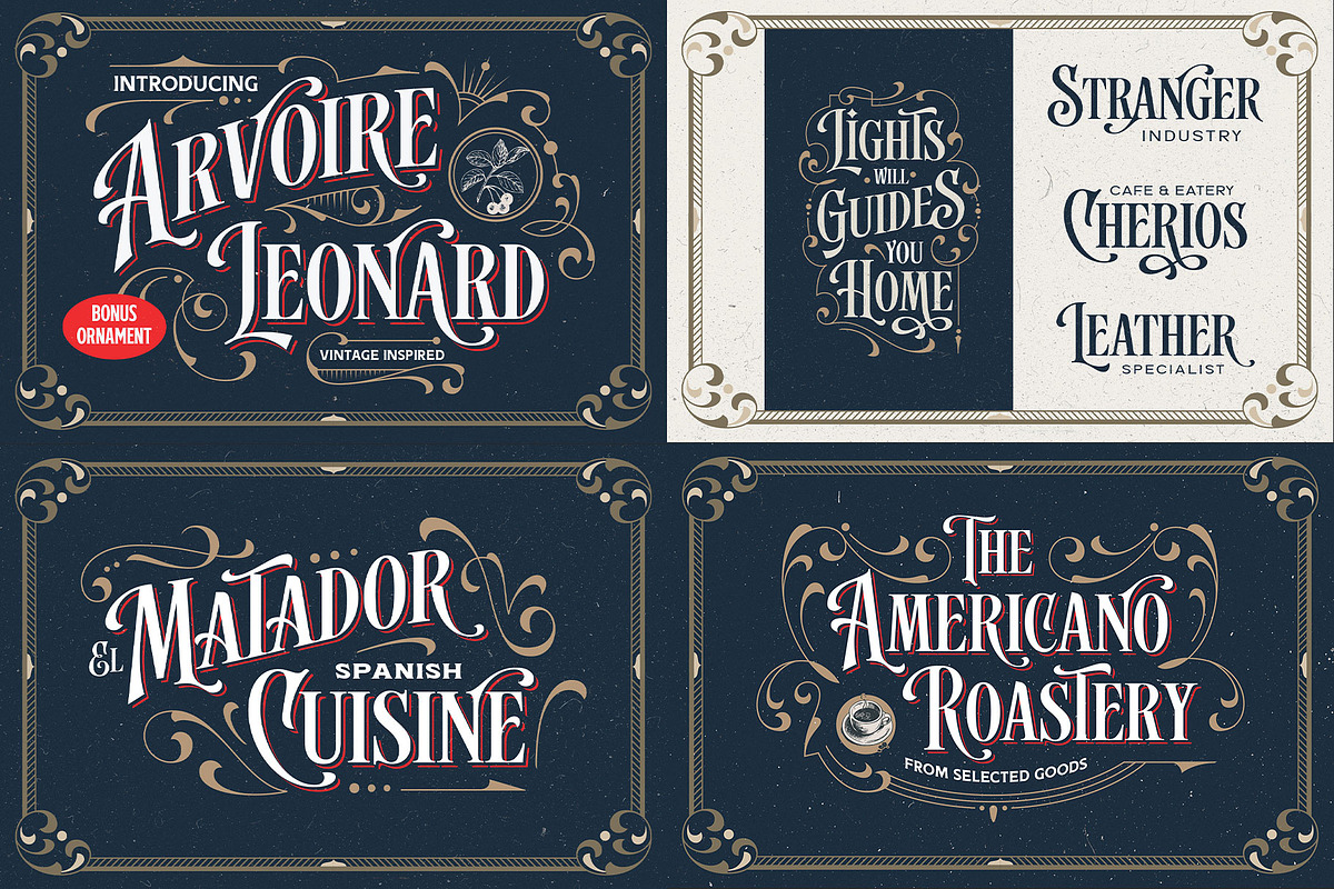 Vintage Font Bundle & Ornaments, a Font by Arterfak Project (Photo 3 of 13)
