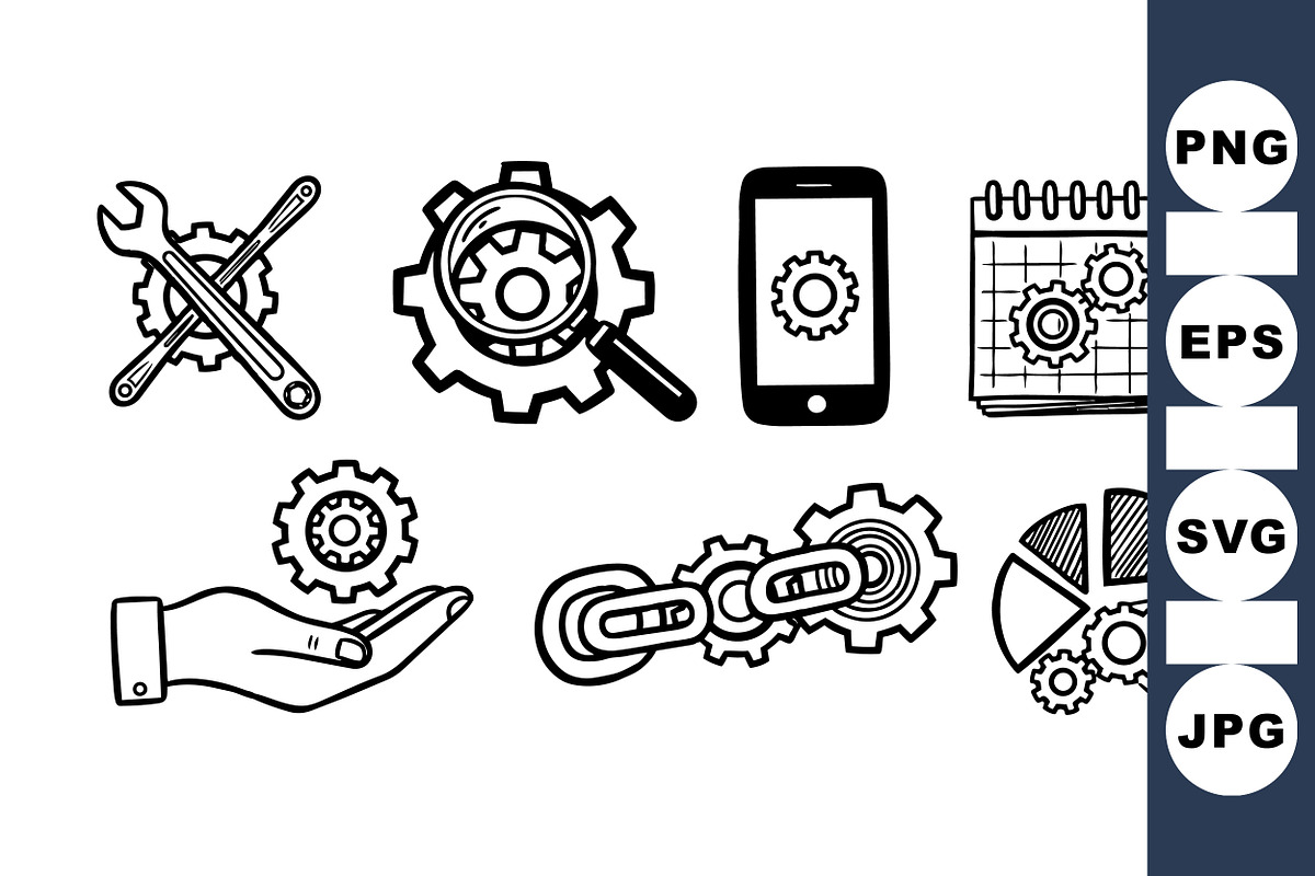 Hand Drawn Gear Icon Set, an Illustration by designvectx (Photo 1 of 3)