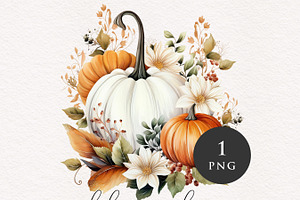 Watercolor Boho Floral Pumpkin PNG