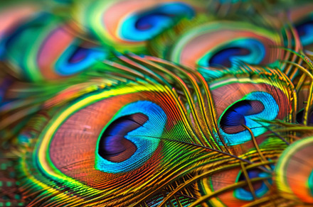 A close-up view of peacock feathers, a Photo by Tanuart