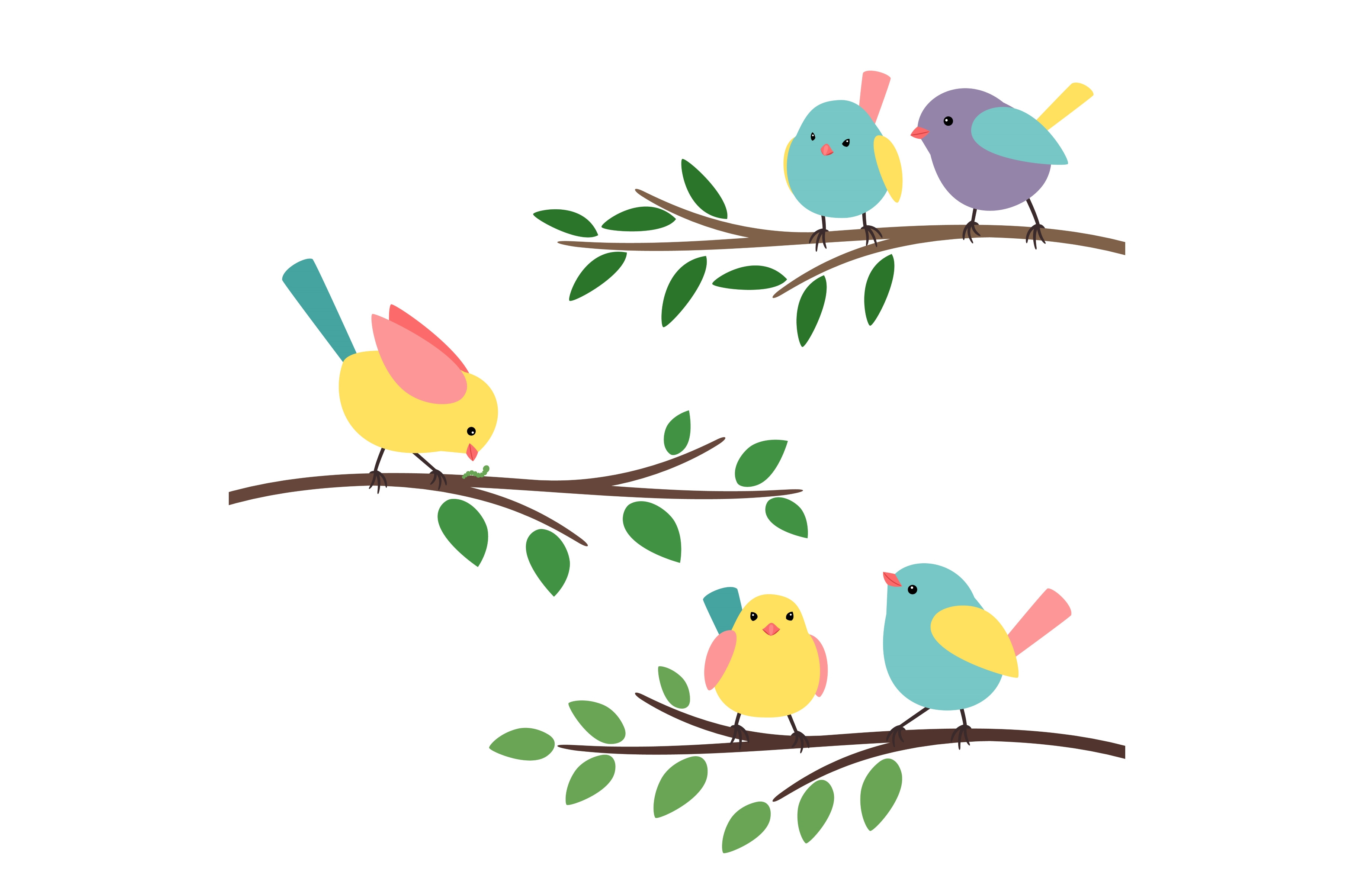 Kids birds branches. Bird family on | Animal Illustrations ~ Creative ...