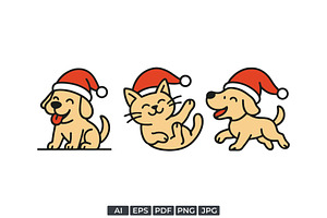 Cute Christmas Pets Illustration, an Animal Illustration by Vectorium Studio
