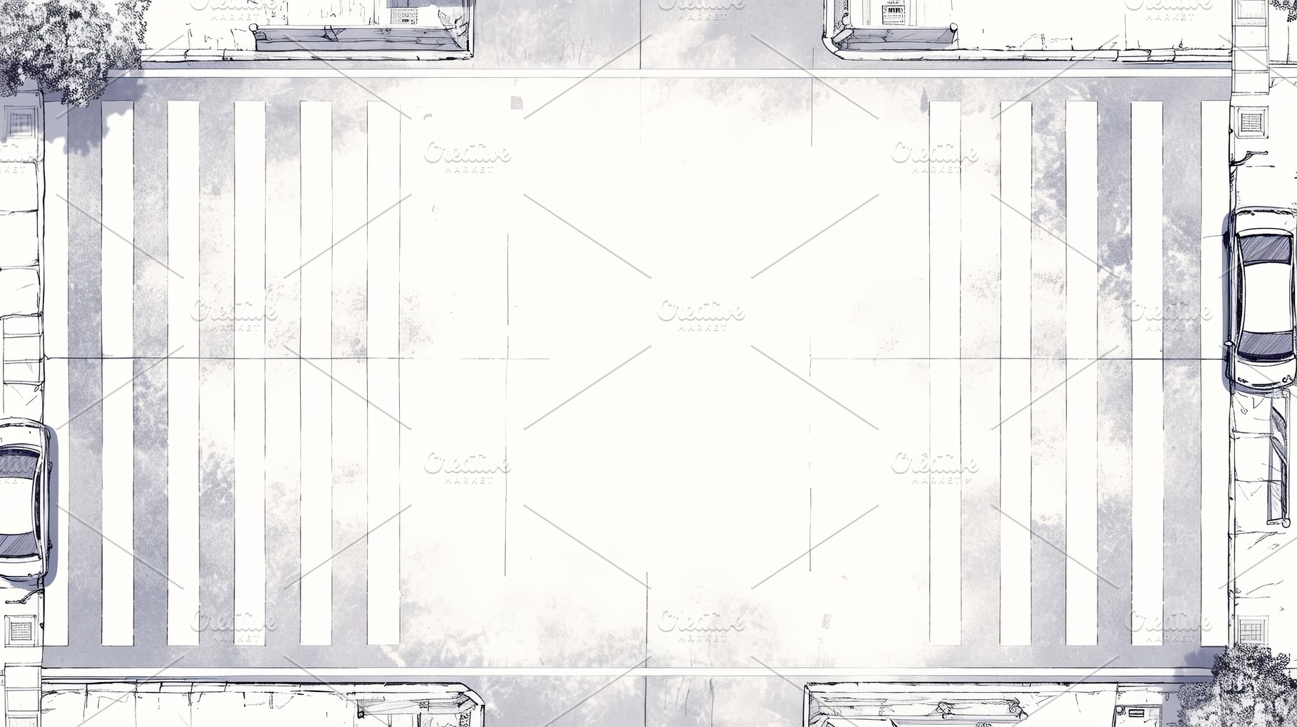 Aerial view of urban crosswalk with cars and sidewalks, a Photo by AS photostudio