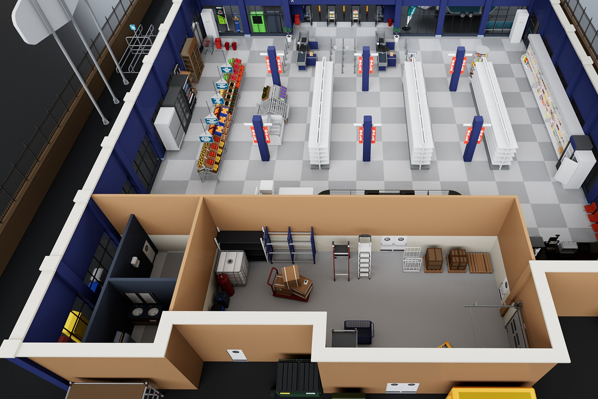 City Supermarket Building Interior, an Architecture 3D Model by multimedia4ds (Photo 7 of 24)