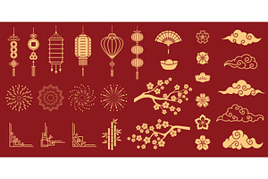 Asian Chinese lunar year elements, a Seasonal Illustration by Buch&Bee